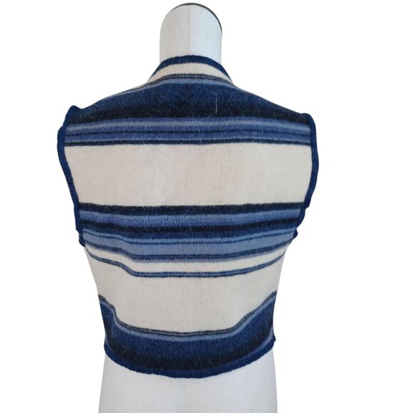 Woolrich Wool Vest Blue White Striped Collared Western Rodeo Womens Medium - Picture 13 of 14